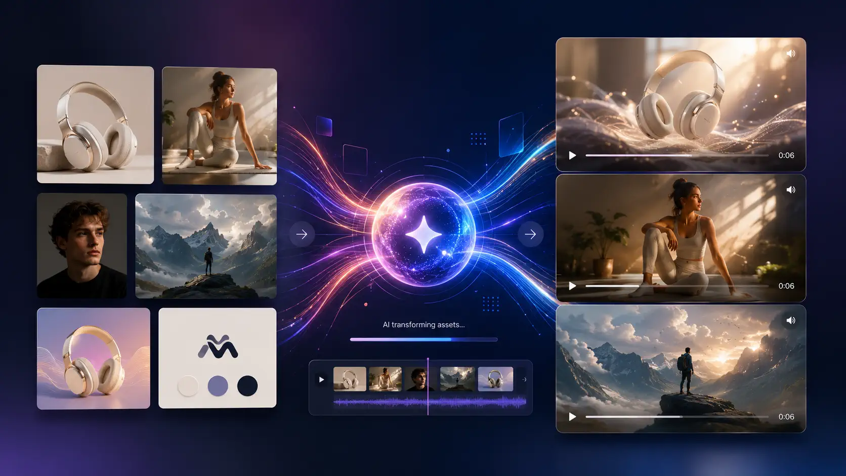 Image to Video product workspace showing upload, motion controls, timeline, and generated preview
